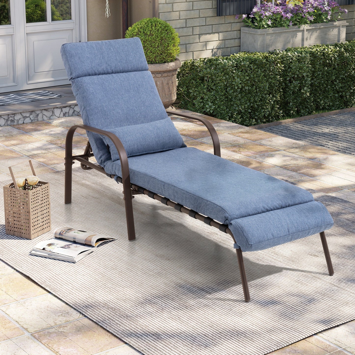 Chaise longue de jardin réglable pour extérieur avec coussin, pour plage ou bord de piscine