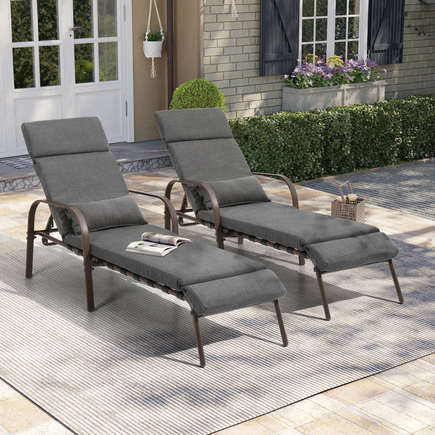 Chaise longue de jardin réglable pour extérieur avec coussin, pour plage ou bord de piscine