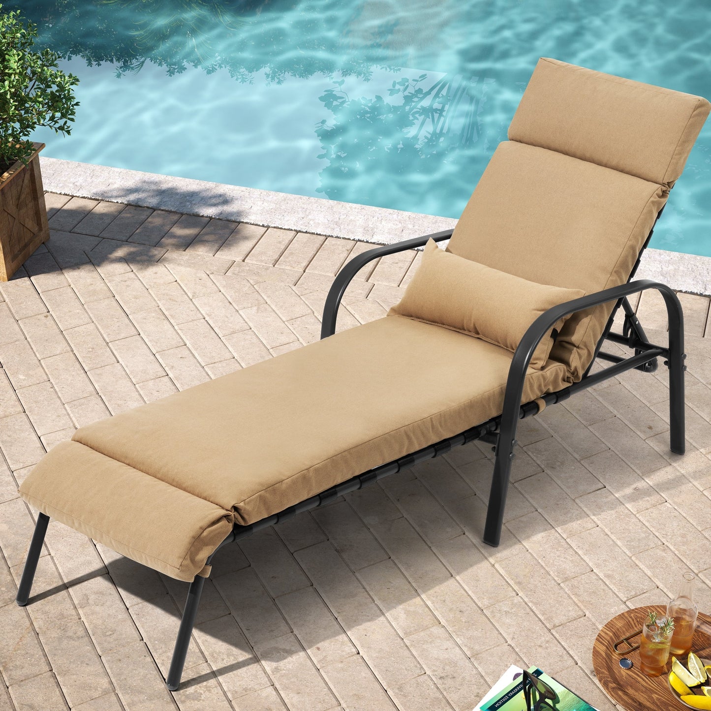 Chaise longue de jardin réglable pour extérieur avec coussin, pour plage ou bord de piscine