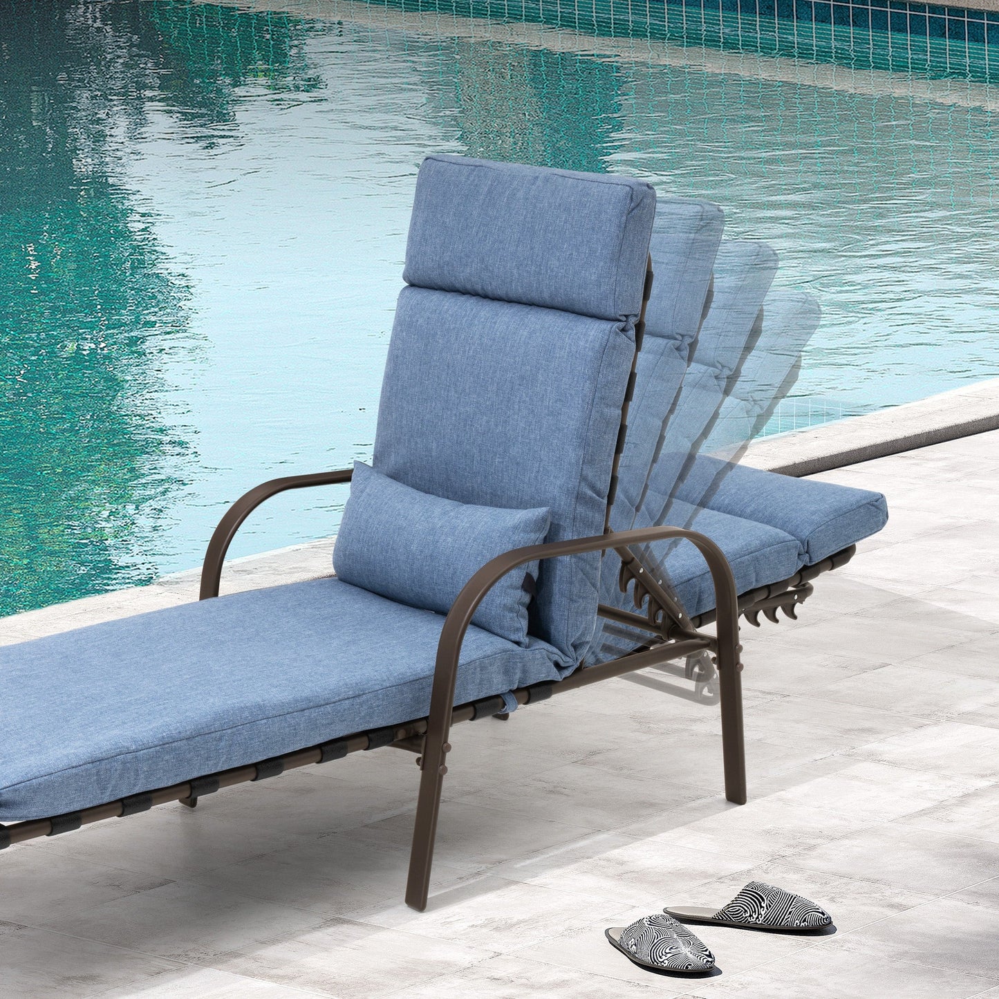 Chaise longue de jardin réglable pour extérieur avec coussin, pour plage ou bord de piscine