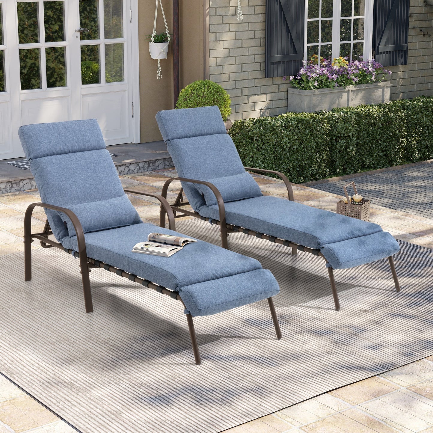 Chaise longue de jardin réglable pour extérieur avec coussin, pour plage ou bord de piscine