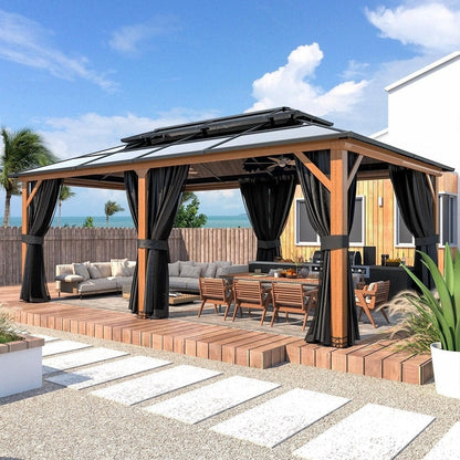 EROMMY Gazebo à toit rigide, Pergola d'extérieur avec double toit, moustiquaire et rideaux, auvent robuste pour patio, jardin, fête à la piscine
