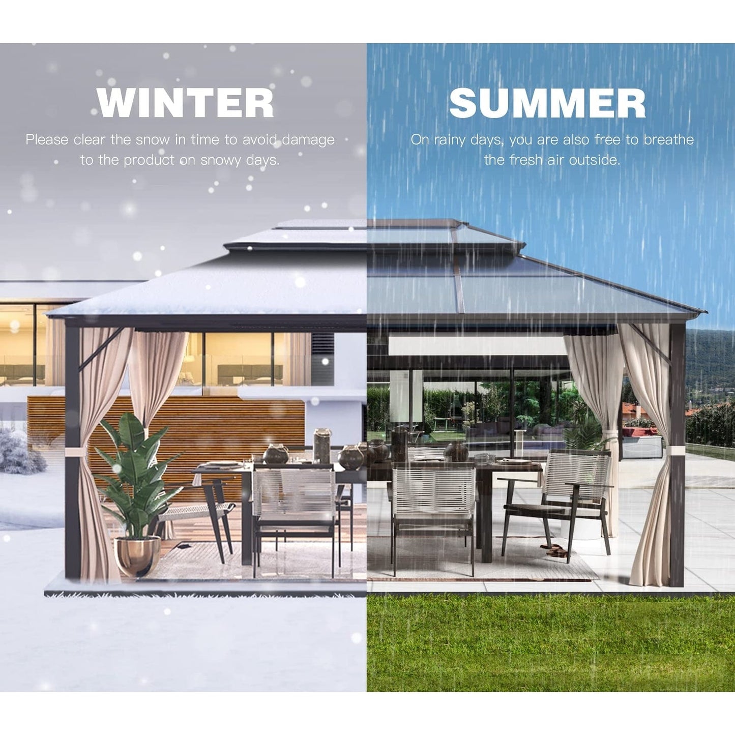 EROMMY Gazebo à toit rigide, Pergola d'extérieur avec double toit, moustiquaire et rideaux, auvent robuste pour patio, jardin, fête à la piscine