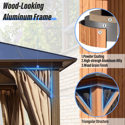 EROMMY Gazebo à toit rigide, Pergola d'extérieur avec double toit, moustiquaire et rideaux, auvent robuste pour patio, jardin, fête à la piscine