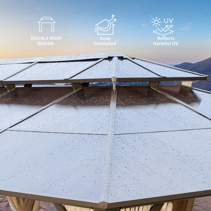 EROMMY Gazebo à toit rigide, Pergola d'extérieur avec double toit, moustiquaire et rideaux, auvent robuste pour patio, jardin, fête à la piscine