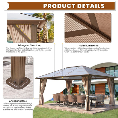 EROMMY Gazebo à toit rigide, Pergola d'extérieur avec double toit, moustiquaire et rideaux, auvent robuste pour patio, jardin, fête à la piscine