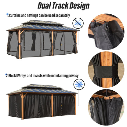 EROMMY Gazebo à toit rigide, Pergola d'extérieur avec double toit, moustiquaire et rideaux, auvent robuste pour patio, jardin, fête à la piscine