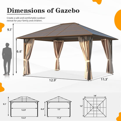 EROMMY Gazebo à toit rigide, Pergola d'extérieur avec double toit, moustiquaire et rideaux, auvent robuste pour patio, jardin, fête à la piscine