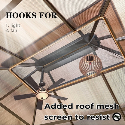 EROMMY Gazebo à toit rigide, Pergola d'extérieur avec double toit, moustiquaire et rideaux, auvent robuste pour patio, jardin, fête à la piscine