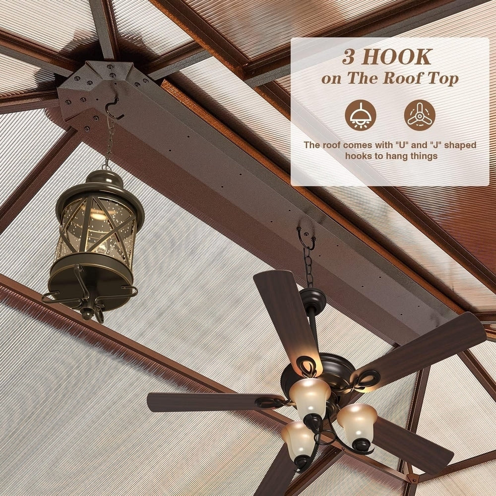 EROMMY Gazebo à toit rigide, Pergola d'extérieur avec double toit, moustiquaire et rideaux, auvent robuste pour patio, jardin, fête à la piscine