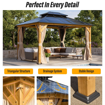 EROMMY Gazebo à toit rigide, Pergola d'extérieur avec double toit, moustiquaire et rideaux, auvent robuste pour patio, jardin, fête à la piscine