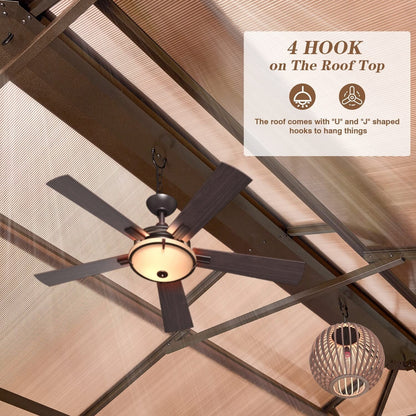 EROMMY Gazebo à toit rigide, Pergola d'extérieur avec double toit, moustiquaire et rideaux, auvent robuste pour patio, jardin, fête à la piscine