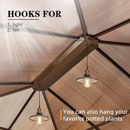 EROMMY Gazebo à toit rigide, Pergola d'extérieur avec double toit, moustiquaire et rideaux, auvent robuste pour patio, jardin, fête à la piscine