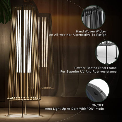 Lot de 2 lampes solaires d'extérieur, lampes solaires en osier pour terrasse, résistantes aux intempéries, étanches, pour véranda, jardin, cour.