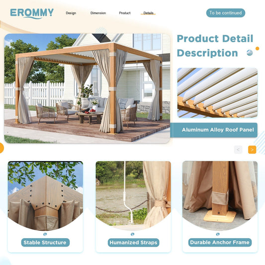 Pergola Gazebo Extérieure EROMMY avec Toit en Aluminium Réglable et Pare-Soleil