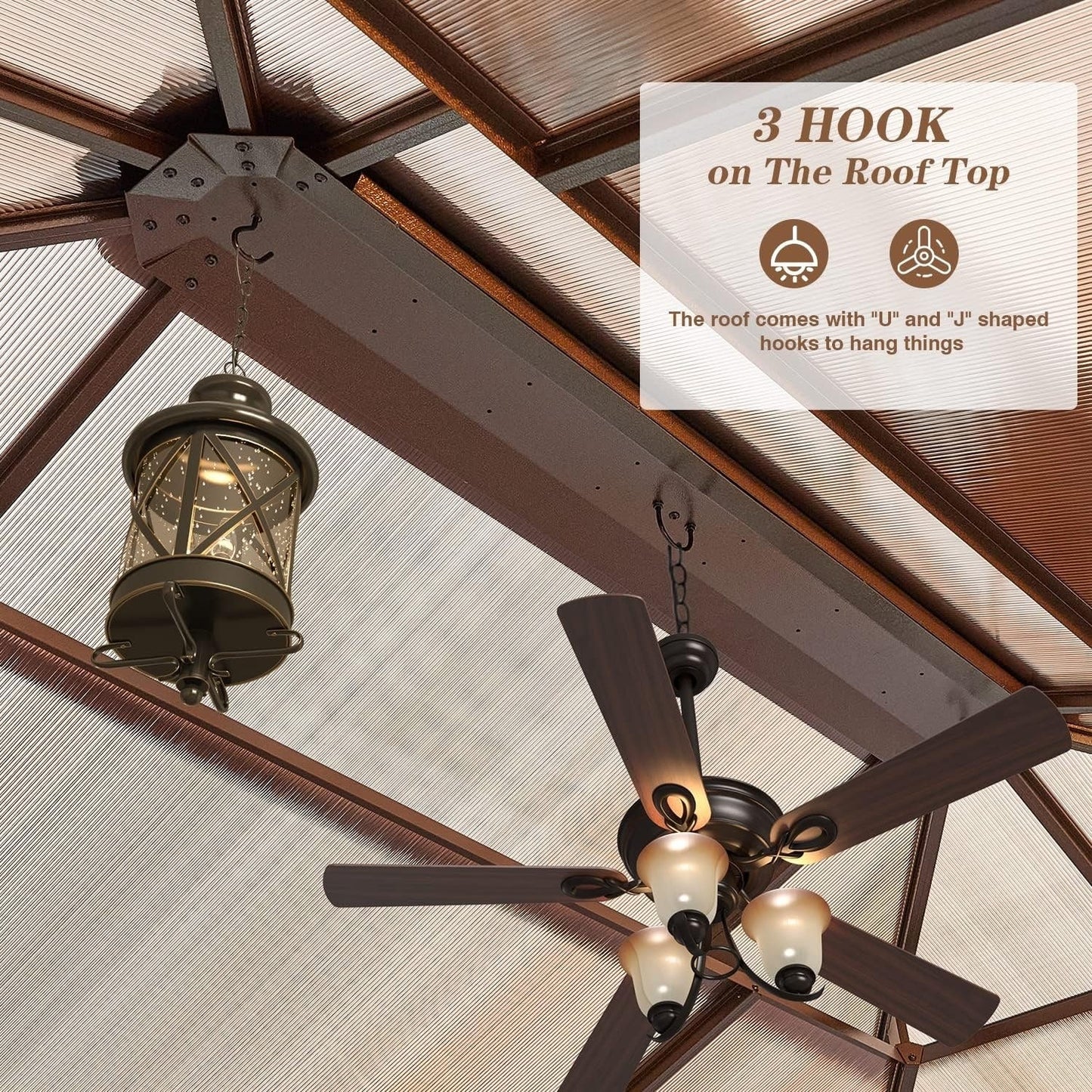 Gazebo à toit rigide pour jardin – Pergola permanente avec moustiquaire, rideaux et toit double, abri extérieur toutes saisons