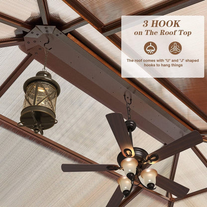 Gazebo à toit rigide pour jardin – Pergola permanente avec moustiquaire, rideaux et toit double, abri extérieur toutes saisons