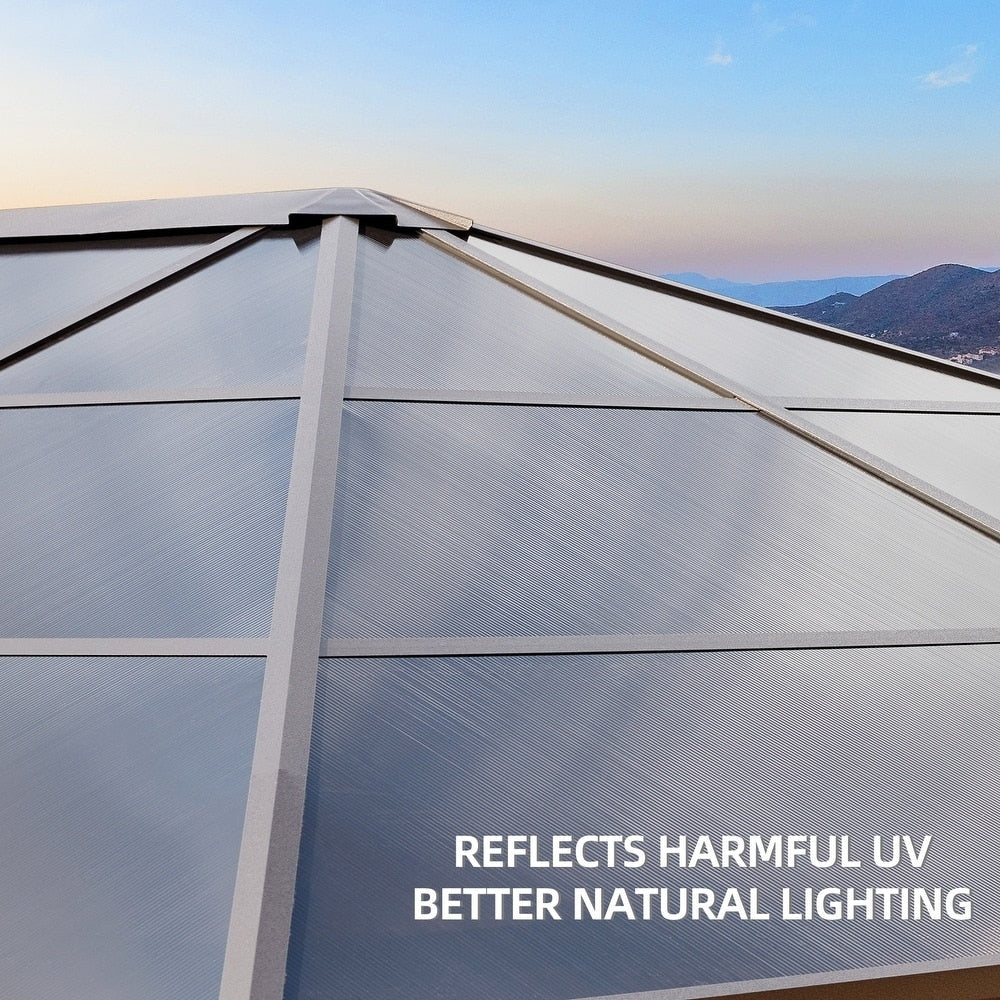 Gazebo à toit rigide pour jardin – Pergola permanente avec moustiquaire, rideaux et toit double, abri extérieur toutes saisons