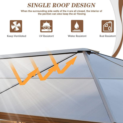 Gazebo à toit rigide pour jardin – Pergola permanente avec moustiquaire, rideaux et toit double, abri extérieur toutes saisons