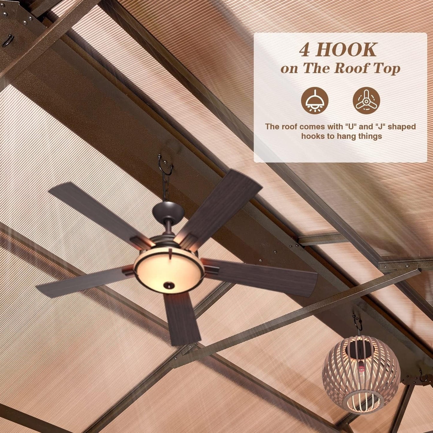 Gazebo à toit rigide pour jardin – Pergola permanente avec moustiquaire, rideaux et toit double, abri extérieur toutes saisons