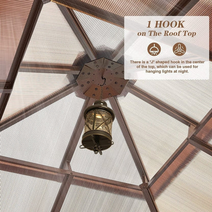 Gazebo à toit rigide pour jardin – Pergola permanente avec moustiquaire, rideaux et toit double, abri extérieur toutes saisons