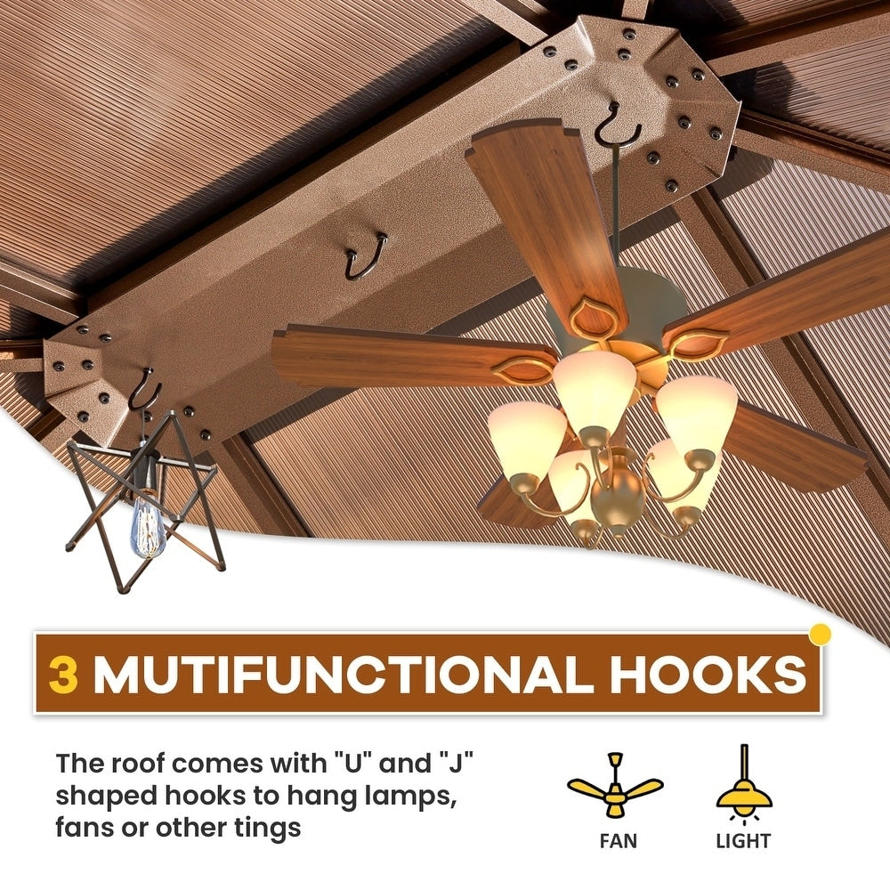 Gazebo à toit rigide pour jardin – Pergola permanente avec moustiquaire, rideaux et toit double, abri extérieur toutes saisons