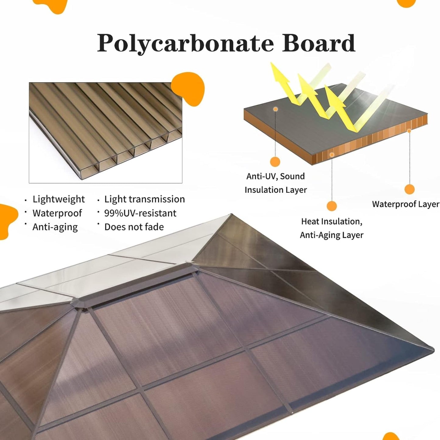 Gazebo à toit rigide pour jardin – Pergola permanente avec moustiquaire, rideaux et toit double, abri extérieur toutes saisons