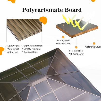 Gazebo à toit rigide pour jardin – Pergola permanente avec moustiquaire, rideaux et toit double, abri extérieur toutes saisons