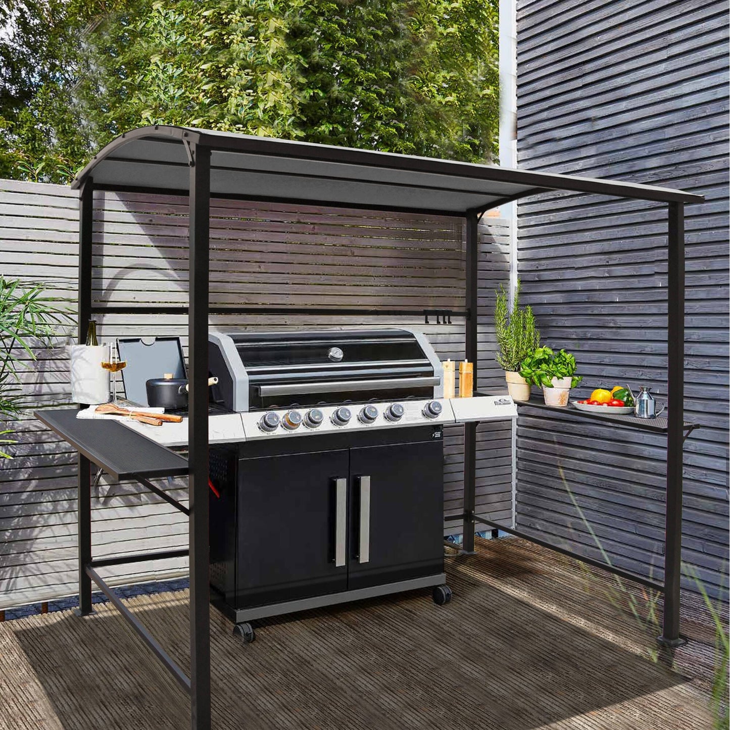Abri de barbecue, tonnelle pour barbecue, avec cadre en acier, pour extérieur, 5 pi x 8 pi