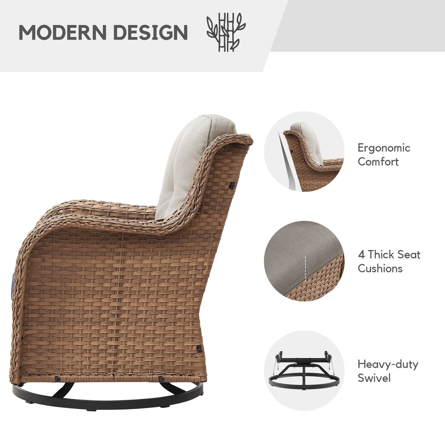 Gymojoy Chaise longue d'extérieur en osier avec base pivotante (lot de 2)