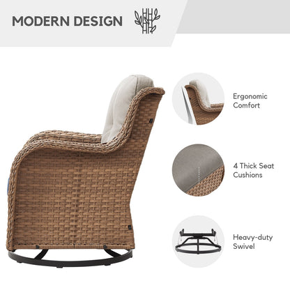 Gymojoy Chaise longue d'extérieur en osier avec base pivotante (lot de 2)