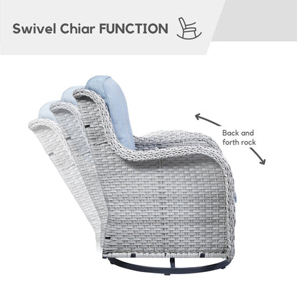 Gymojoy Chaise longue d'extérieur en osier avec base pivotante (lot de 2)