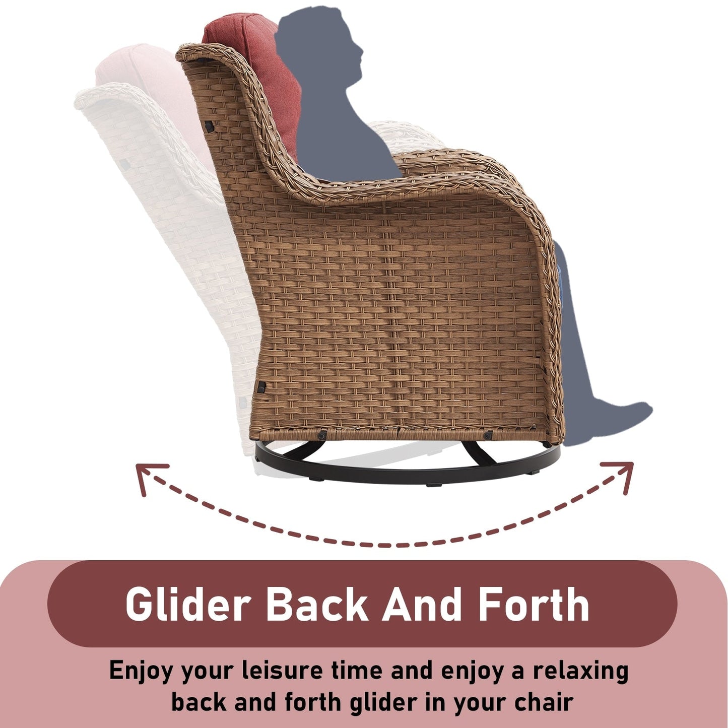 Gymojoy Chaise longue d'extérieur en osier avec base pivotante (lot de 2)