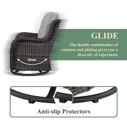 Gymojoy Chaise longue d'extérieur en osier avec base pivotante (lot de 2)