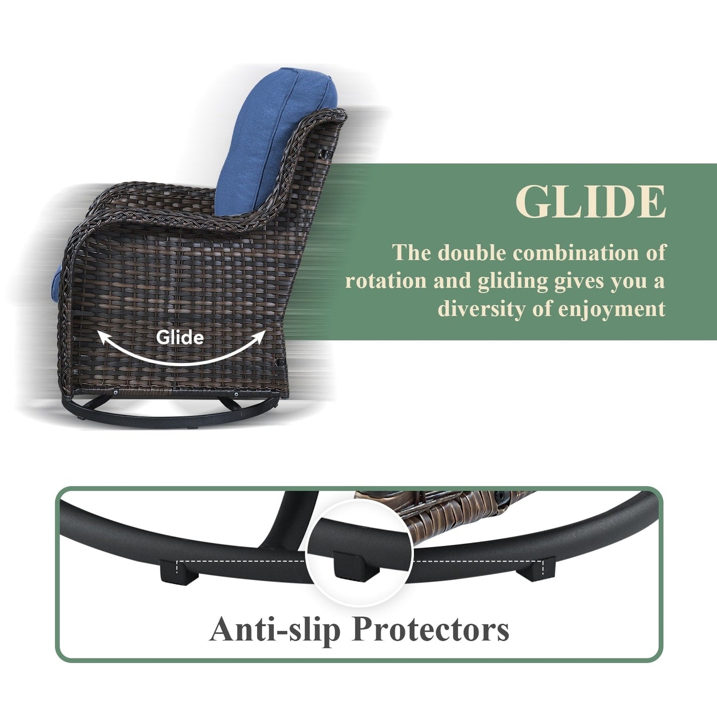 Gymojoy Chaise longue d'extérieur en osier avec base pivotante (lot de 2)