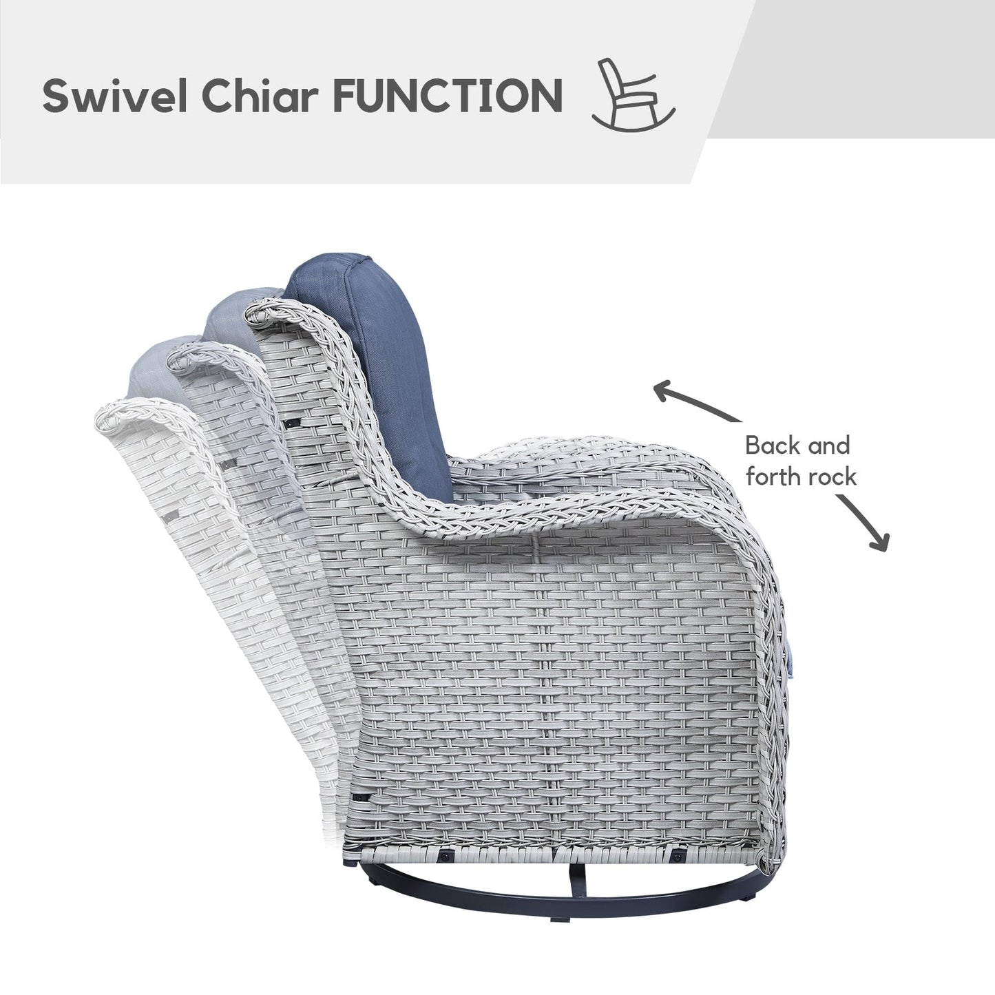 Gymojoy Chaise longue d'extérieur en osier avec base pivotante (lot de 2)