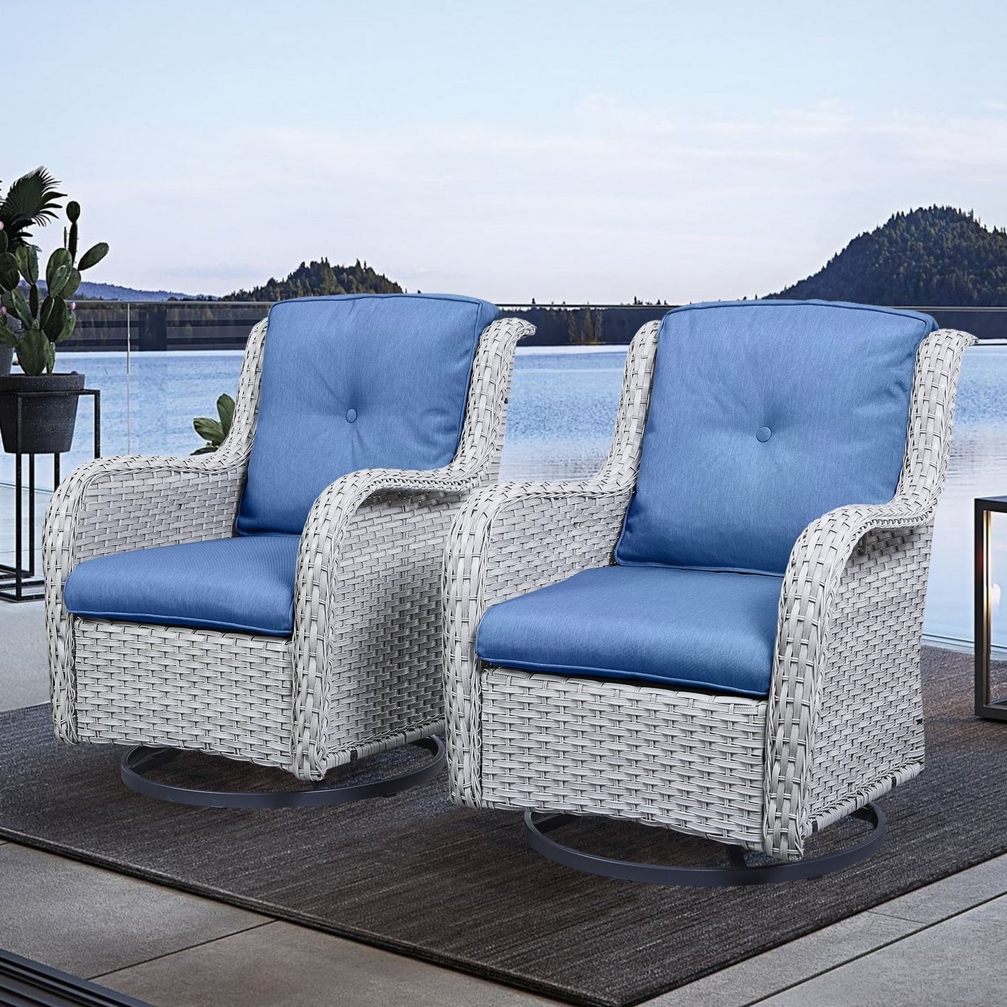 Gymojoy Chaise longue d'extérieur en osier avec base pivotante (lot de 2)