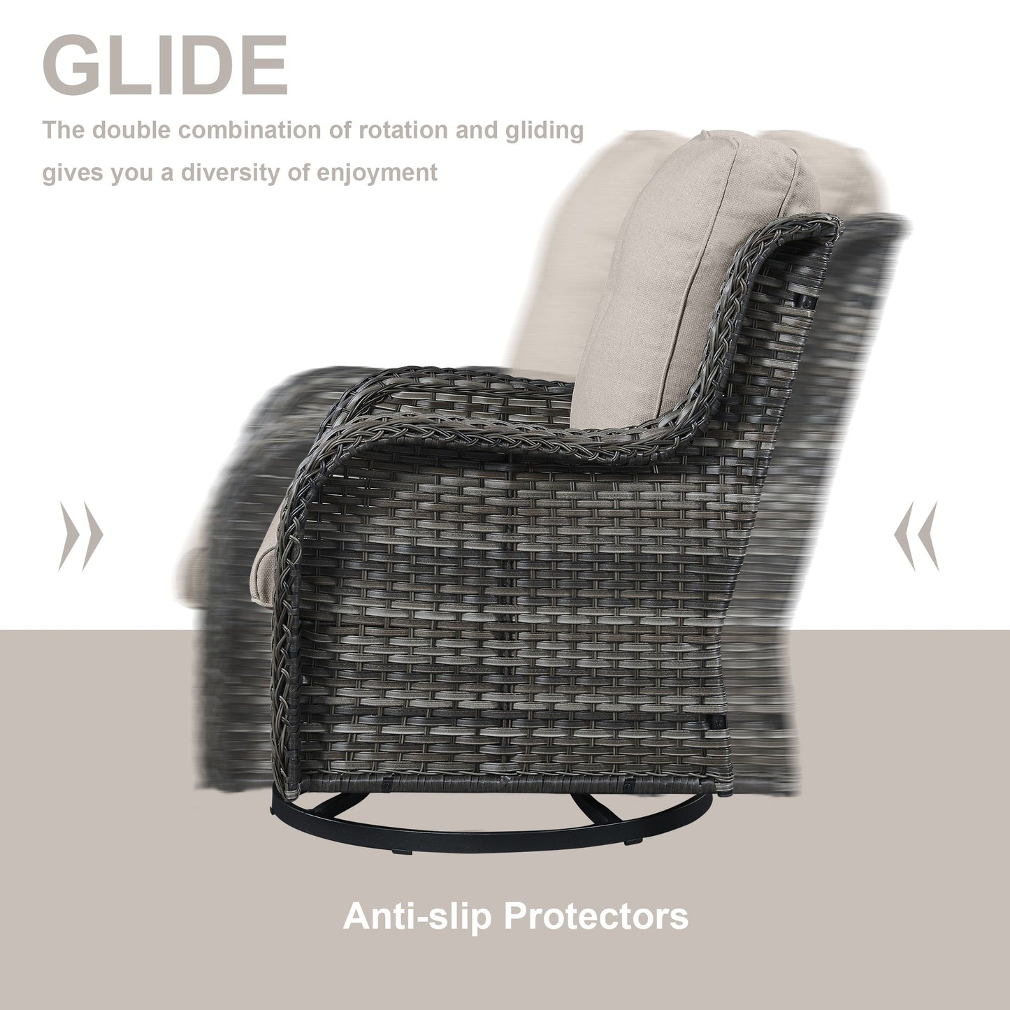 Gymojoy Chaise longue d'extérieur en osier avec base pivotante (lot de 2)