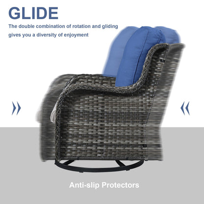 Gymojoy Chaise longue d'extérieur en osier avec base pivotante (lot de 2)