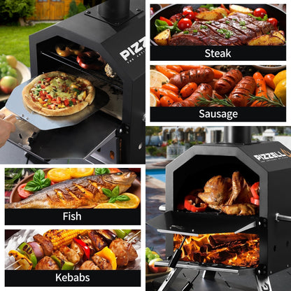 Four à pizza extérieur à bois, appareil à pizza 2 couches, grill à pizza extérieur pour fêtes de jardin - 30 cm (12 pouces)