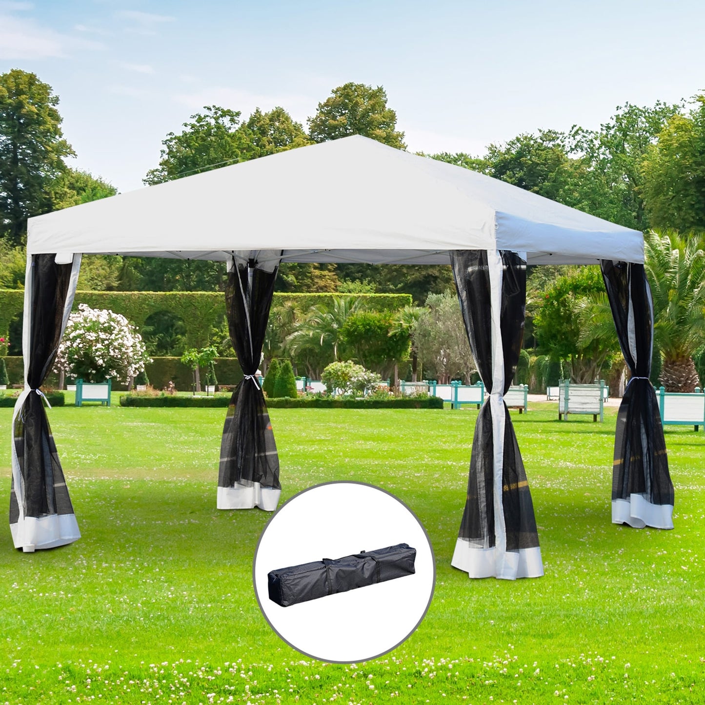 Outsunny Tente Pop-up de 3m x 3m avec parois latérales en filet amovibles, conception facile à installer, pour événements et fêtes en plein air