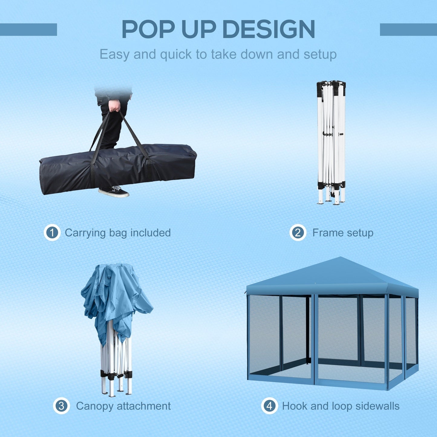 Outsunny Tente Pop-up de 3m x 3m avec parois latérales en filet amovibles, conception facile à installer, pour événements et fêtes en plein air