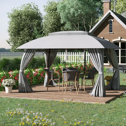 Outsunny Gazebo de Patio 3 x 4 m, Abri Extérieur avec Panneaux Lateraux, Toit Doublement Ventilé, Structure en Acier