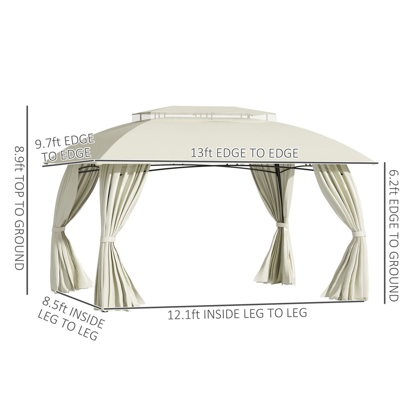 Outsunny Gazebo de Patio 3 x 4 m, Abri Extérieur avec Panneaux Lateraux, Toit Doublement Ventilé, Structure en Acier