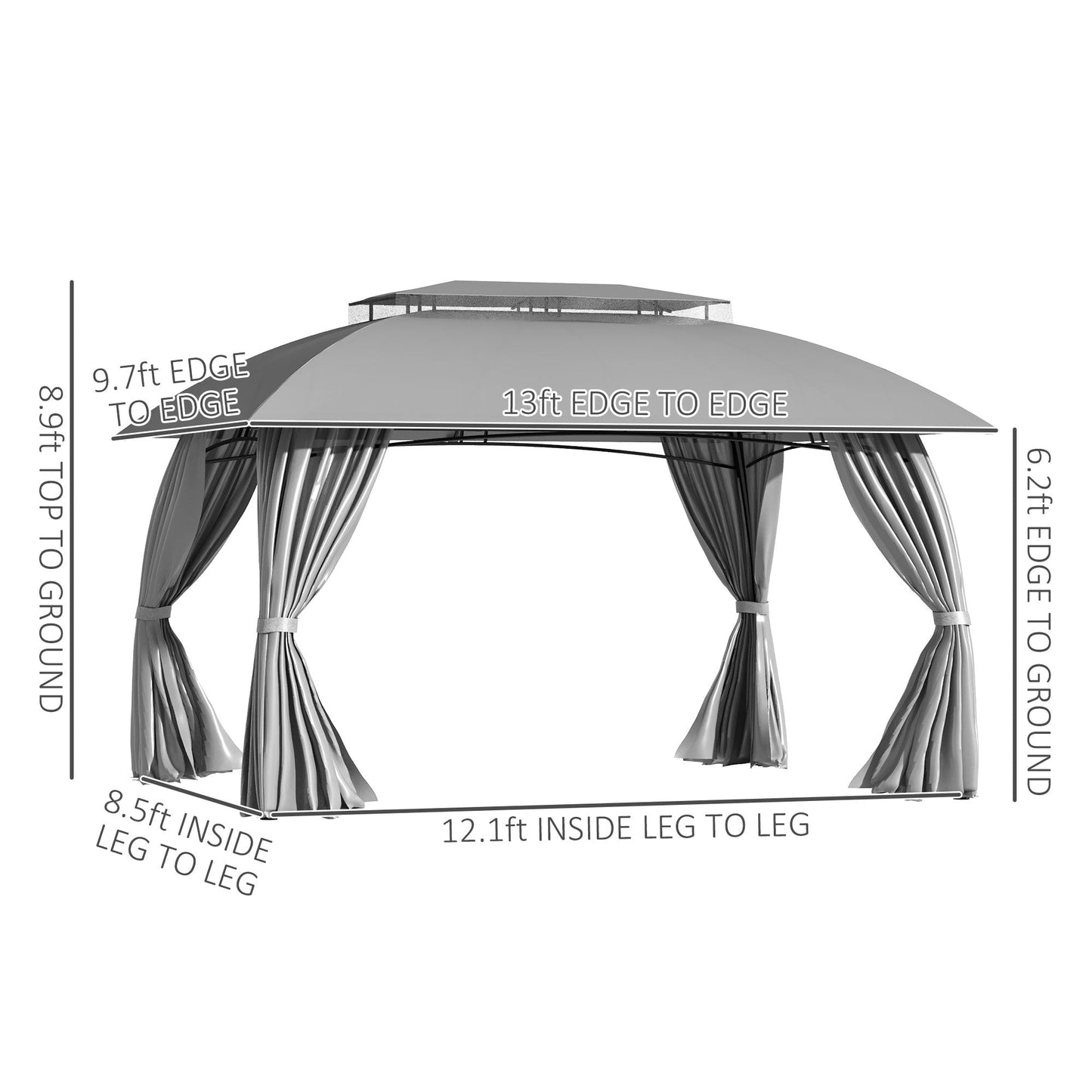 Outsunny Gazebo de Patio 3 x 4 m, Abri Extérieur avec Panneaux Lateraux, Toit Doublement Ventilé, Structure en Acier