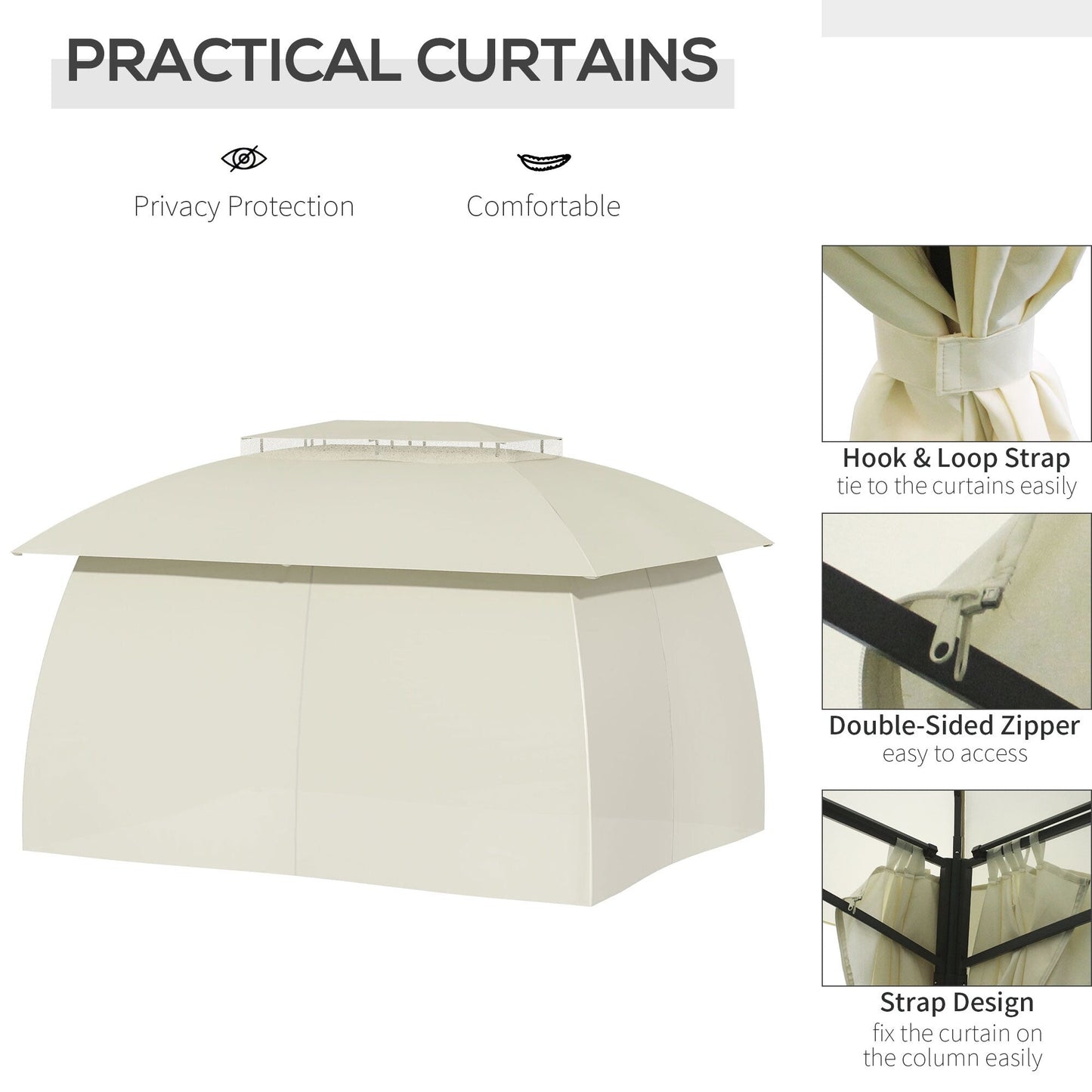 Outsunny Gazebo de Patio 3 x 4 m, Abri Extérieur avec Panneaux Lateraux, Toit Doublement Ventilé, Structure en Acier