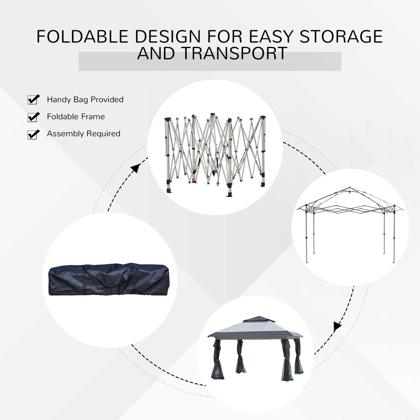 Outsunny Tente Pop-up Instant Canopy 3,6 m x 3,6 m, avec Pare-soleil, pliable, avec moustiquaire latérale en maille, hauteur réglable sur 3 niveaux