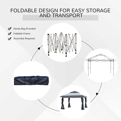 Outsunny Tente Pop-up Instant Canopy 3,6 m x 3,6 m, avec Pare-soleil, pliable, avec moustiquaire latérale en maille, hauteur réglable sur 3 niveaux