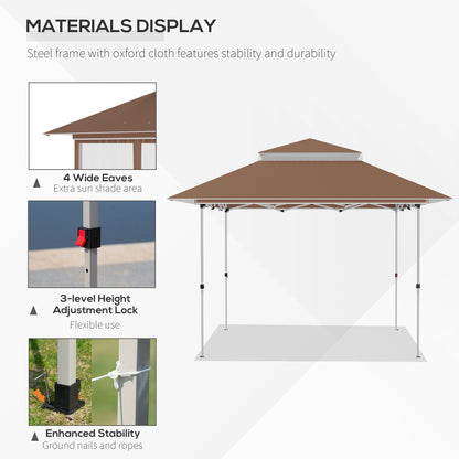 Outsunny Tente Pop-up Instant Canopy 3,6 m x 3,6 m, avec Pare-soleil, pliable, avec moustiquaire latérale en maille, hauteur réglable sur 3 niveaux