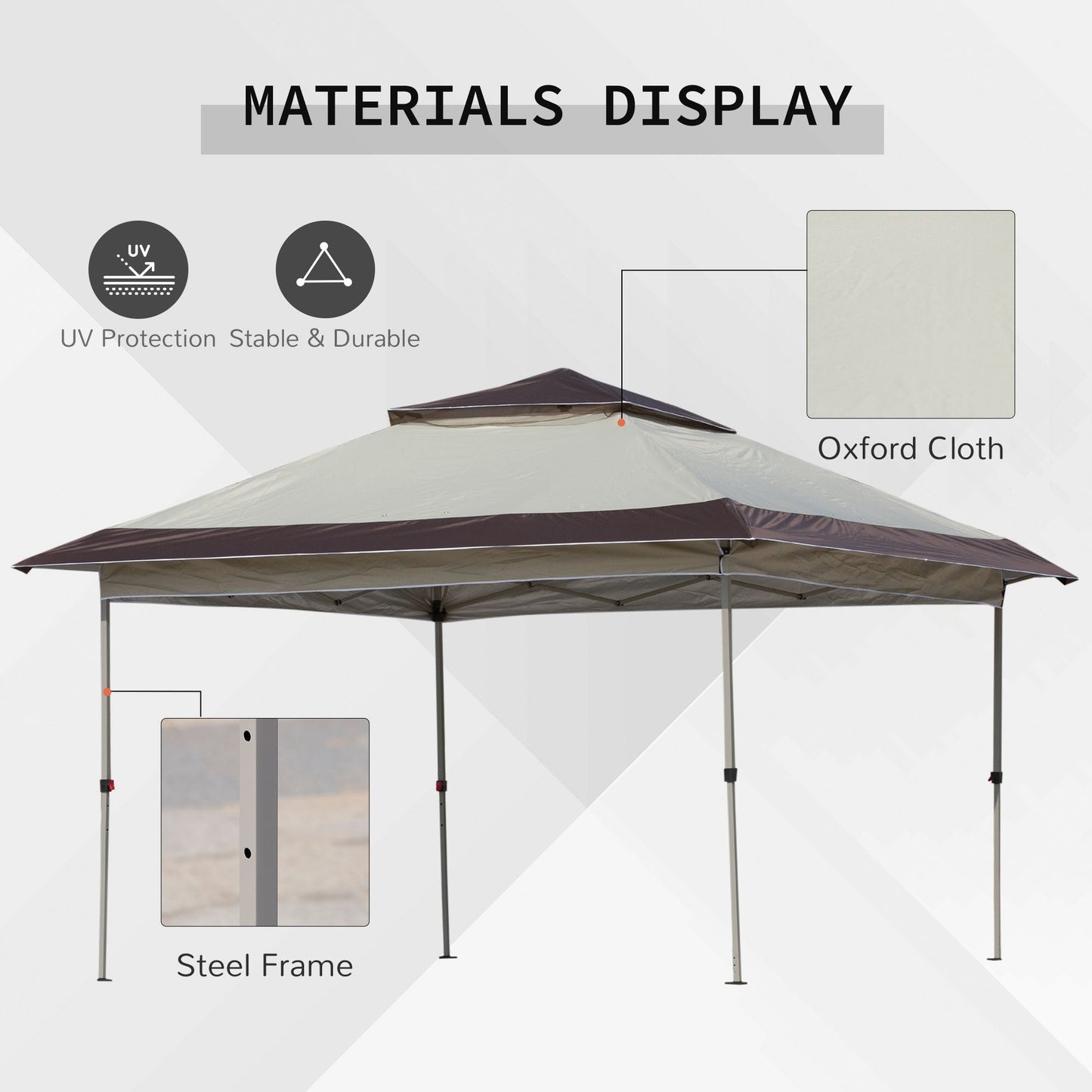 Outsunny Tente Pop-up Instant Canopy 3,6 m x 3,6 m, avec Pare-soleil, pliable, avec moustiquaire latérale en maille, hauteur réglable sur 3 niveaux